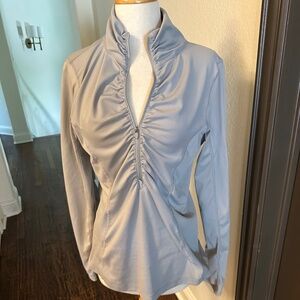 Quarter Zip Top & Printed Leggings in Gray-Size med